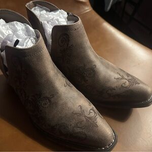 Roper Brown Ankle Booties with Floral Design